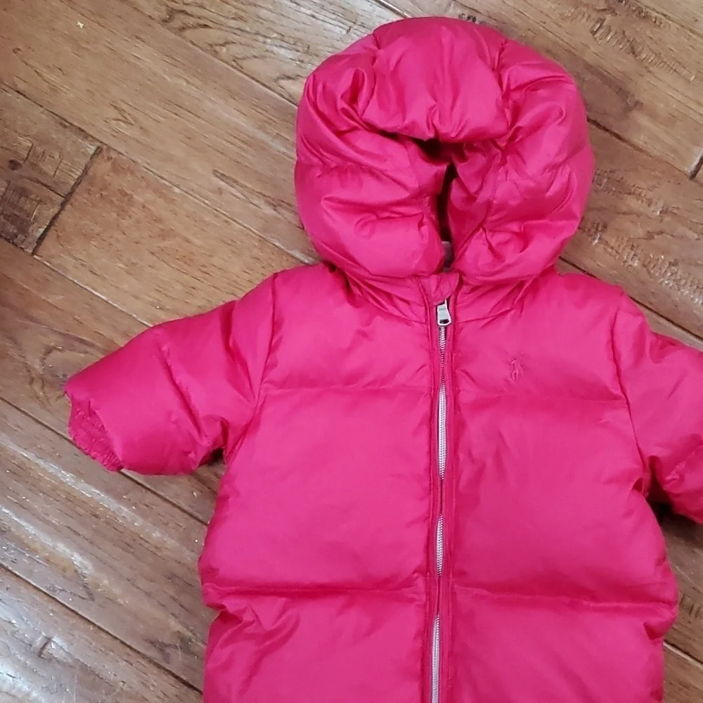 Ralph Lauren hot pink baby puffer bunting